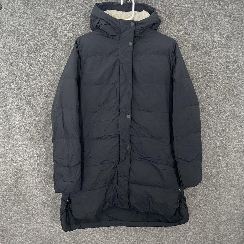 REI Cooperative Down Parka Coat Womens Medium Black Hooded Long Zip Insulated